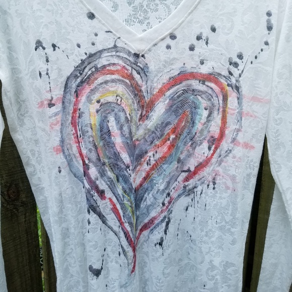 Nally & Millie Tops - Nally & Millie Burnout Heart Top Size Large Nally & Millie Tops - Nally & Millie Burnout Heart Top Size Large